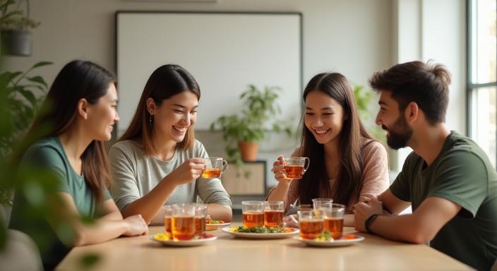 Turkey Tea team sharing tea in a minimalist workspace
