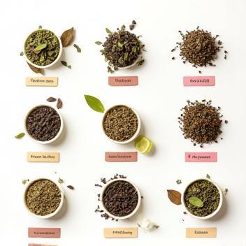 Various tea leaves with flavor notes
