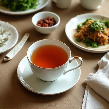 Table setting showing tea and food pairing